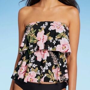 Kona Sol Floral Strapless Ruffle Tankini Top Sz. L NWT